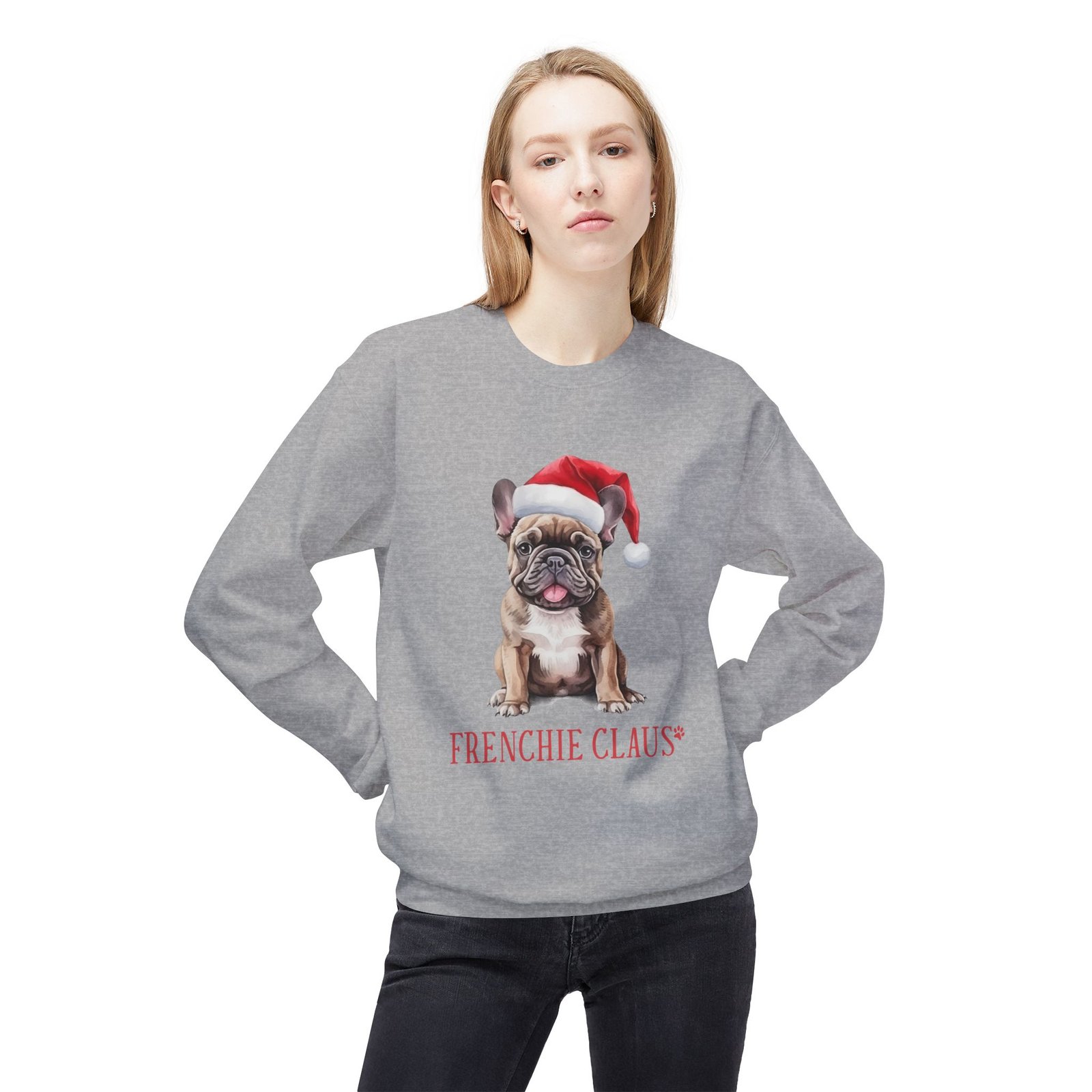 Unisex Midweight Softstyle Fleece Crewneck Sweatshirt Frenchie Claus